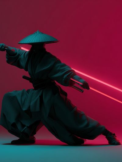 Neon Samurai Digital Art Poster. poster print