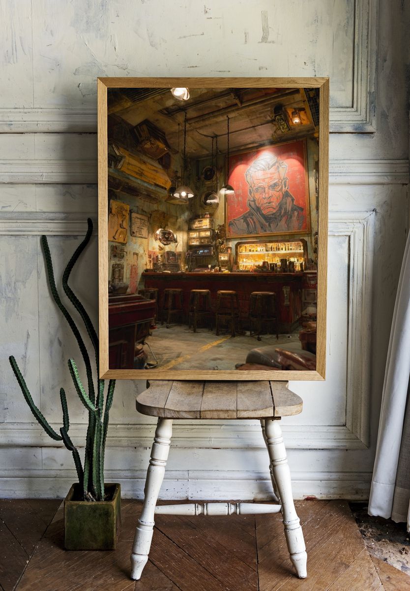 Industrial Bar Interior Illustration Poster. — room view 1