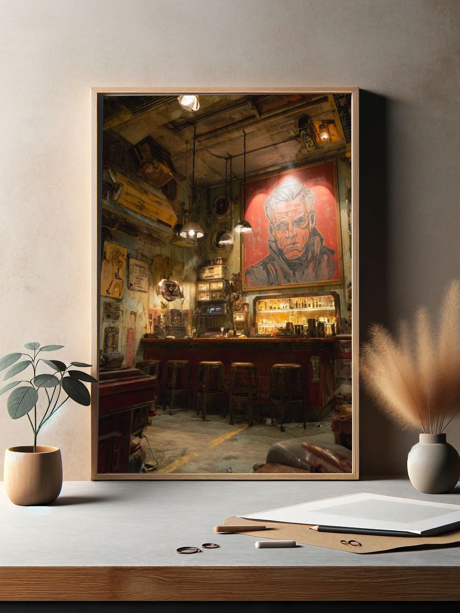 Industrial Bar Interior Illustration Poster. — room view 2