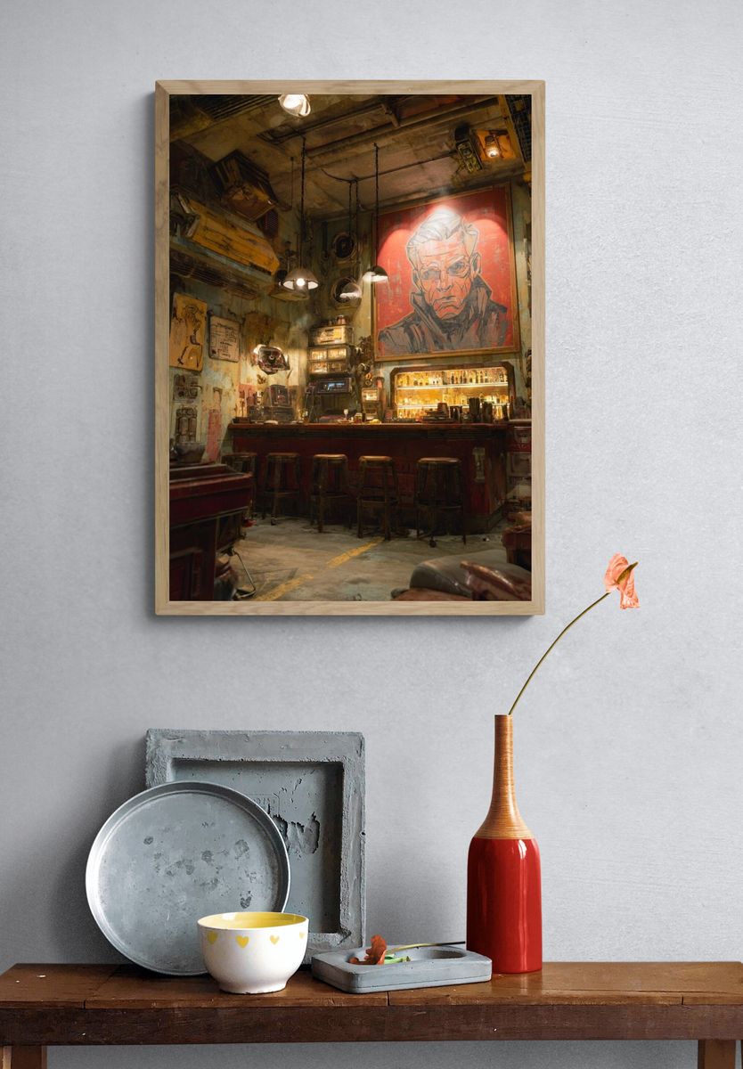 Industrial Bar Interior Illustration Poster. — room view 3