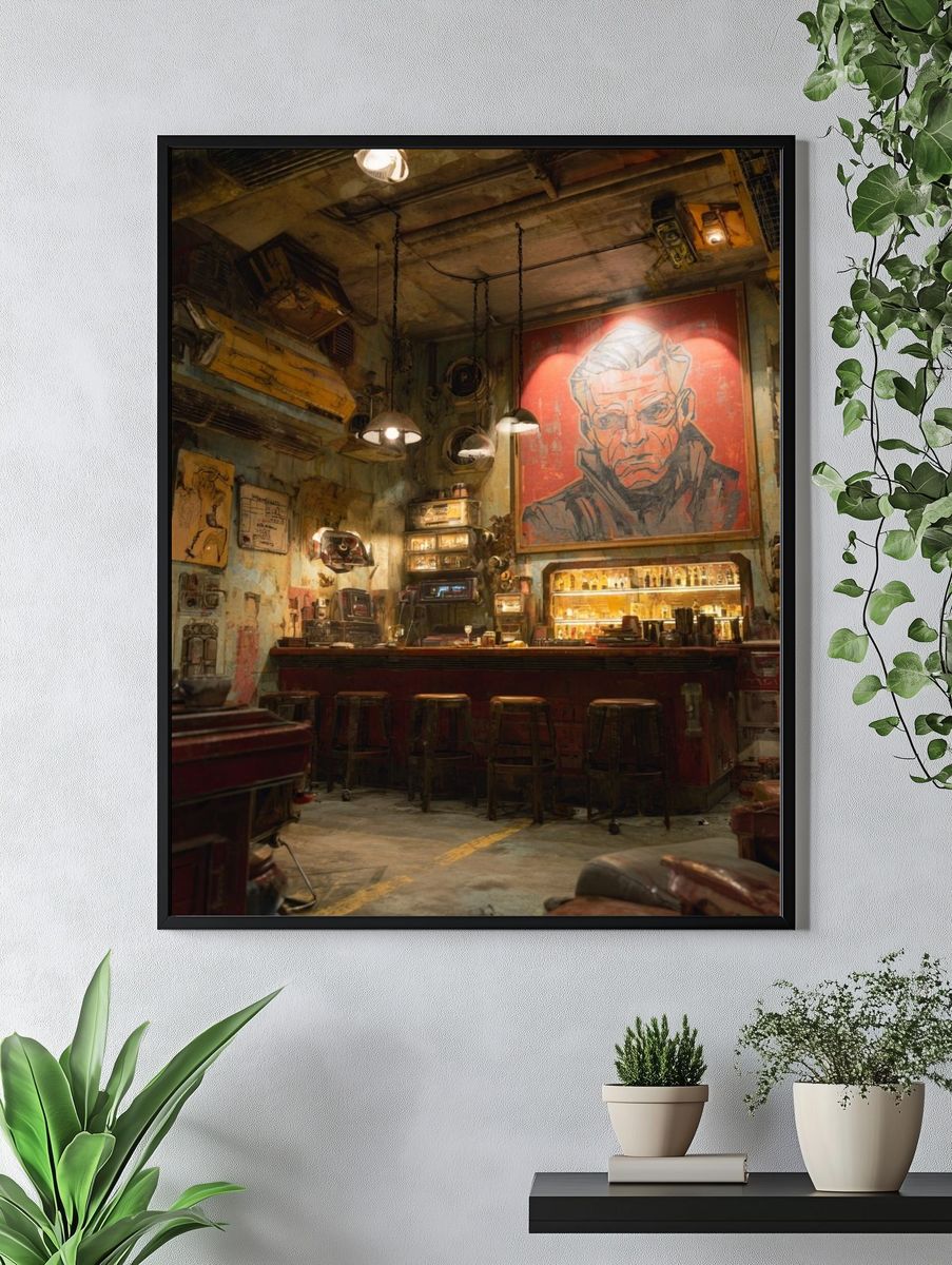Industrial Bar Interior Illustration Poster. — room view 4