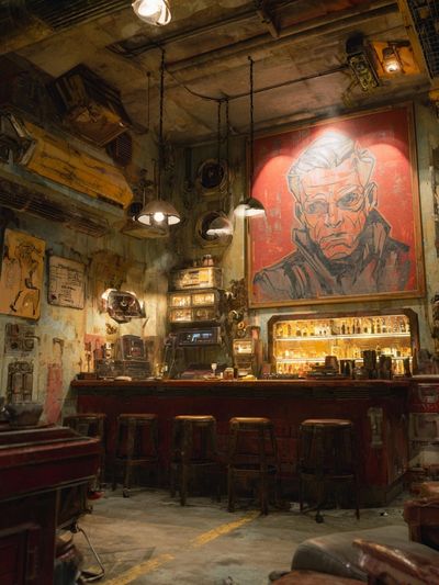 Industrial Bar Interior Illustration Poster. poster print