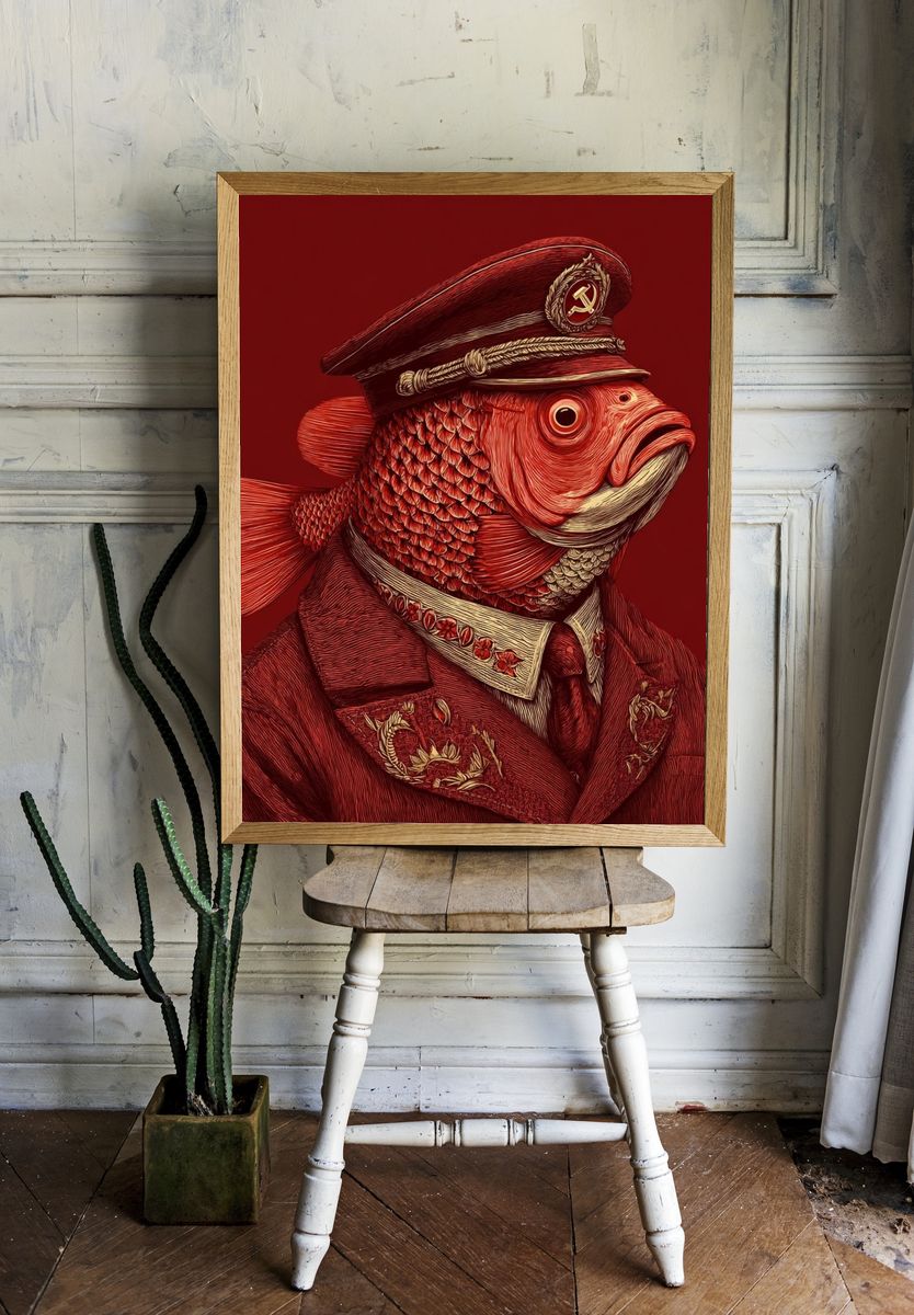 Soviet Fish Portrait Illustration Poster. — room view 1