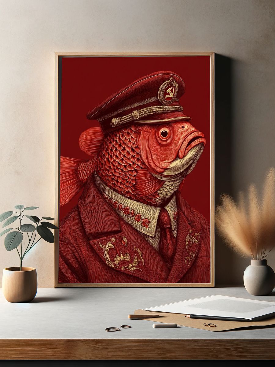 Soviet Fish Portrait Illustration Poster. — room view 2