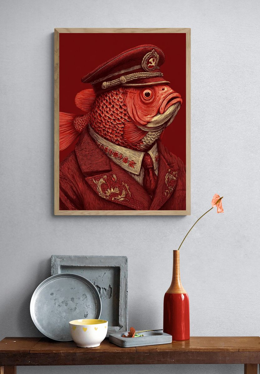 Soviet Fish Portrait Illustration Poster. — room view 3