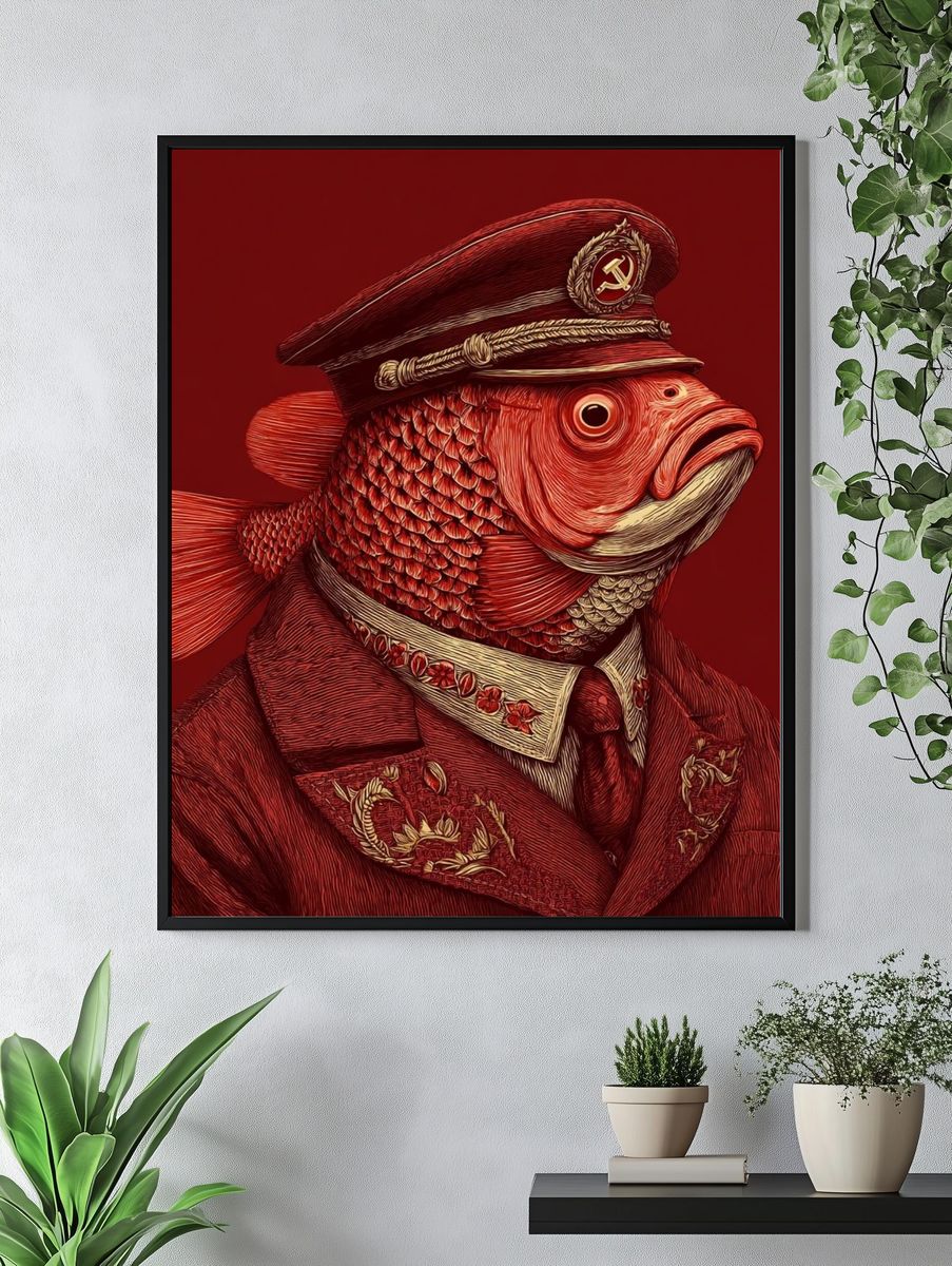 Soviet Fish Portrait Illustration Poster. — room view 4