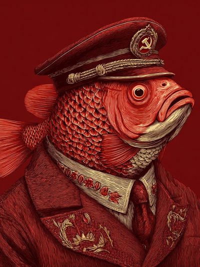 Soviet Fish Portrait Illustration Poster. poster