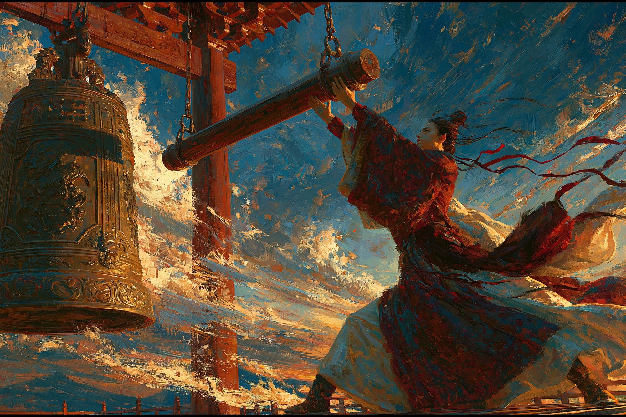 Temple Bell Warrior Illustration Poster. poster detail