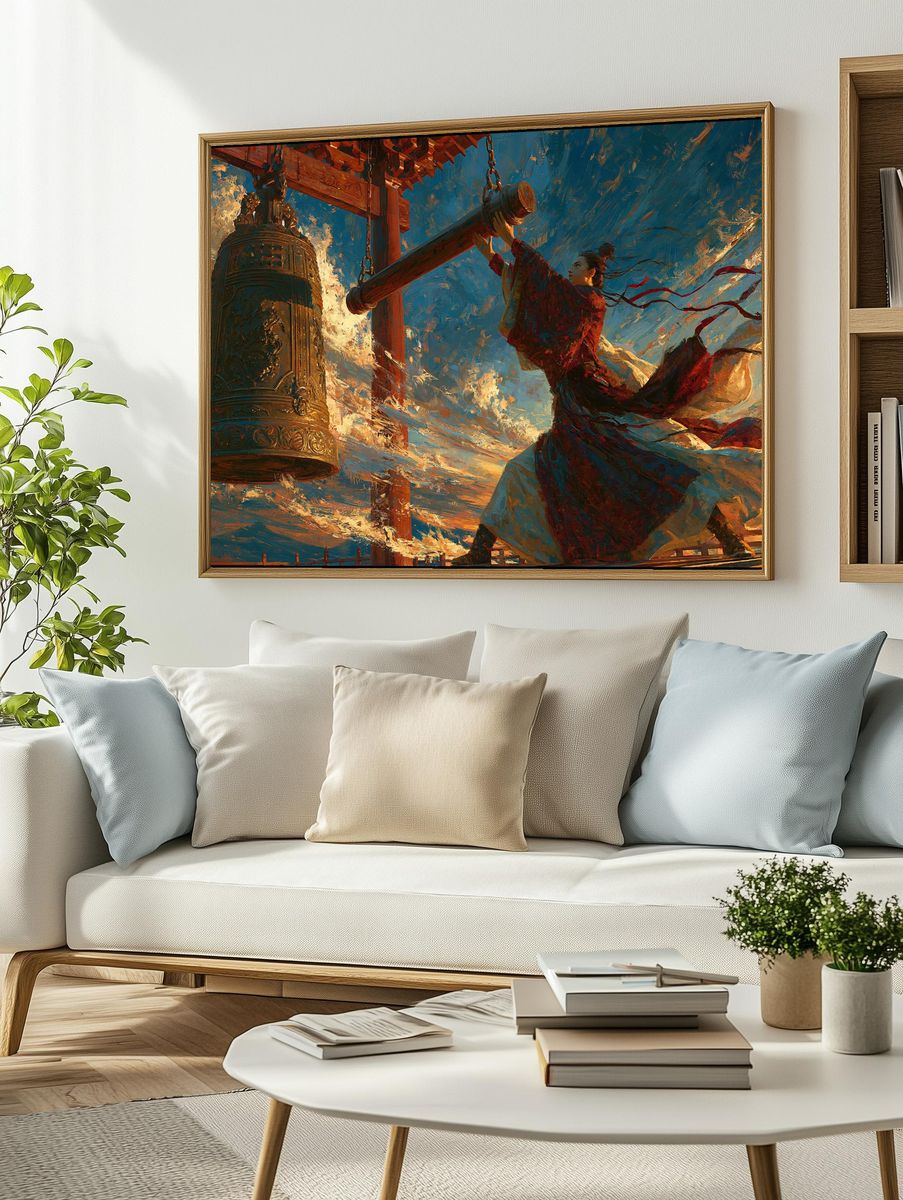 Temple Bell Warrior Illustration Poster. — room view 2
