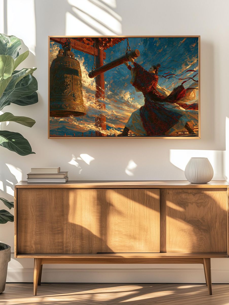 Temple Bell Warrior Illustration Poster. — room view 3