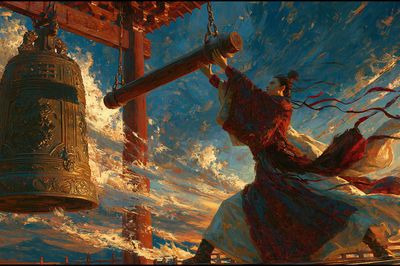 Temple Bell Warrior Illustration Poster. poster