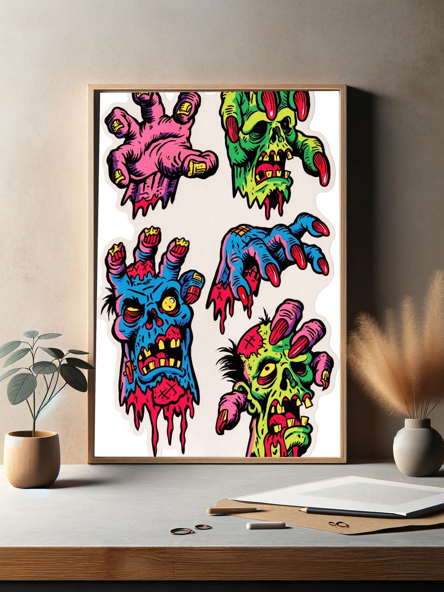 Neon Zombie Hands Illustration Poster. — room view 2