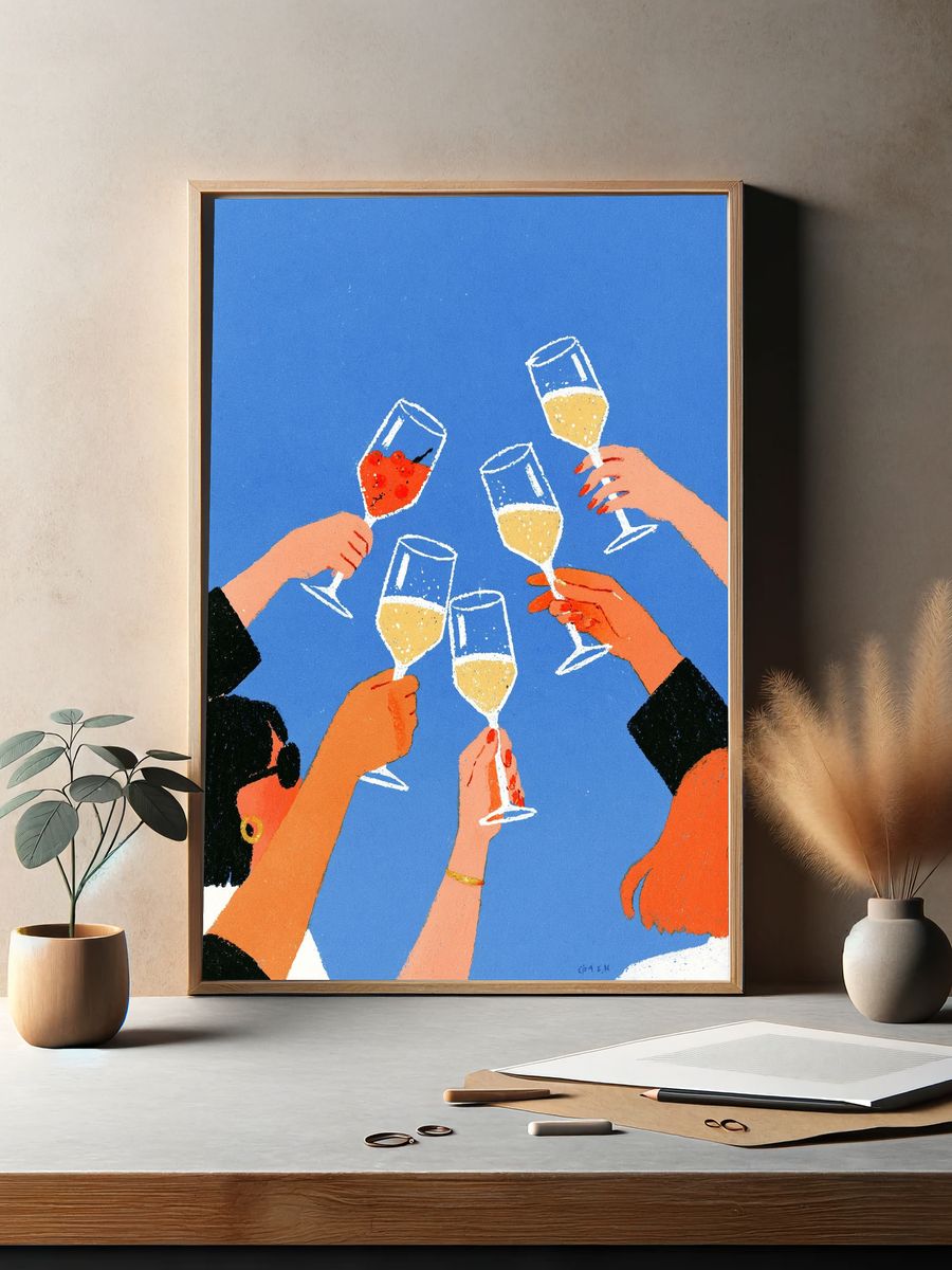 Champagne Toast Illustration Poster. — room view 2