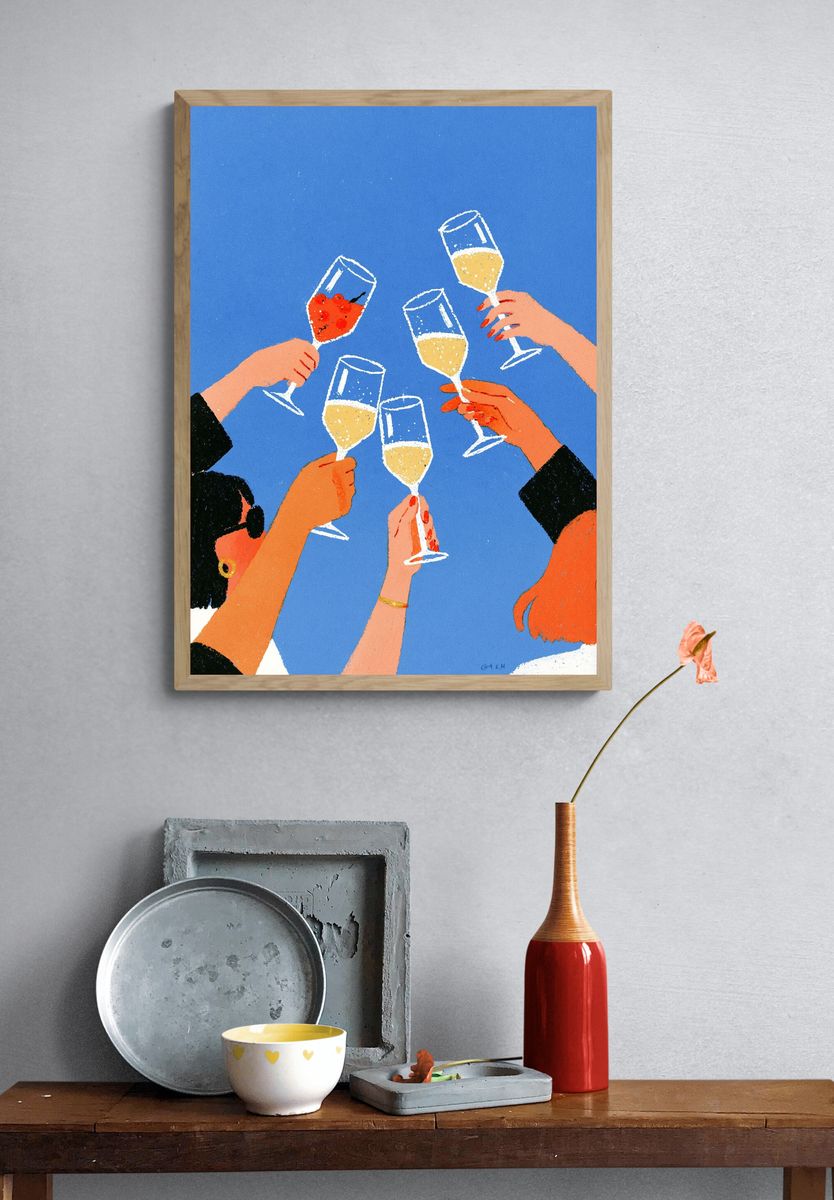 Champagne Toast Illustration Poster. — room view 3