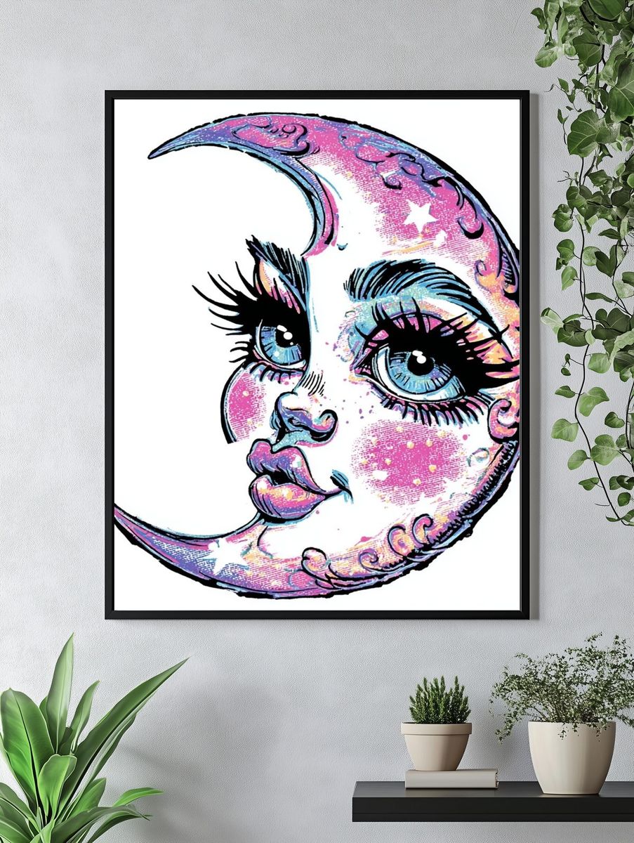 Celestial Moon Face Illustration Poster. — room view 4