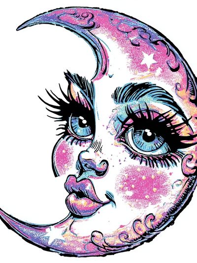 Celestial Moon Face Illustration Poster. poster print
