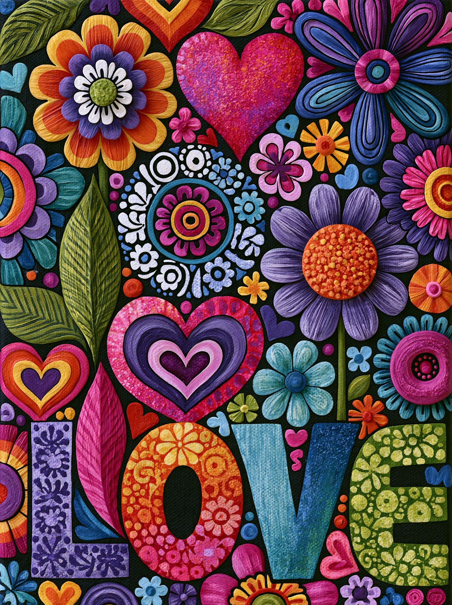 Colorful Floral Hearts Poster. poster — illustration art