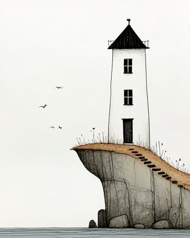 Cliffside Lighthouse Surreal Print. poster detail