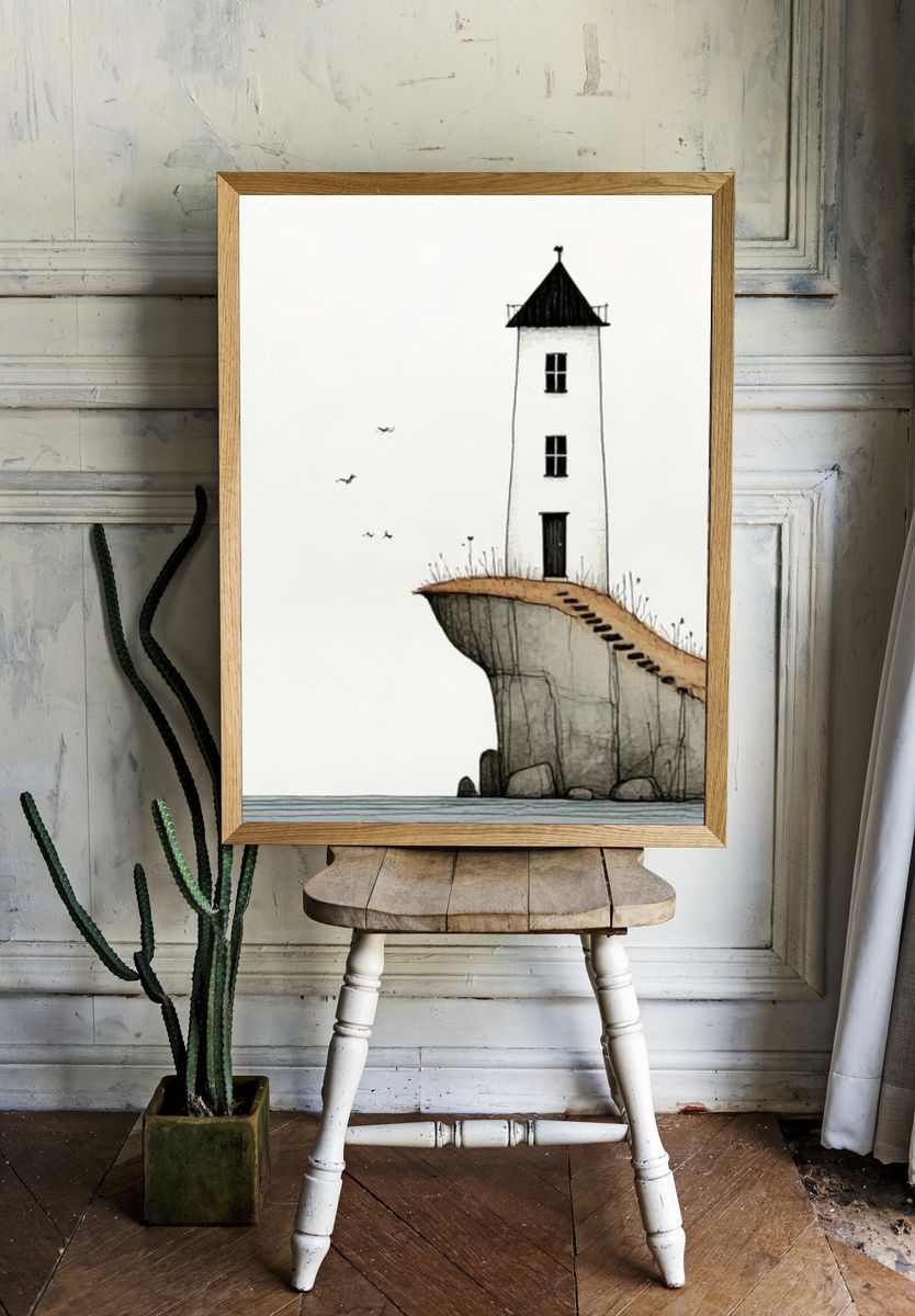 Cliffside Lighthouse Surreal Print. — room view 1