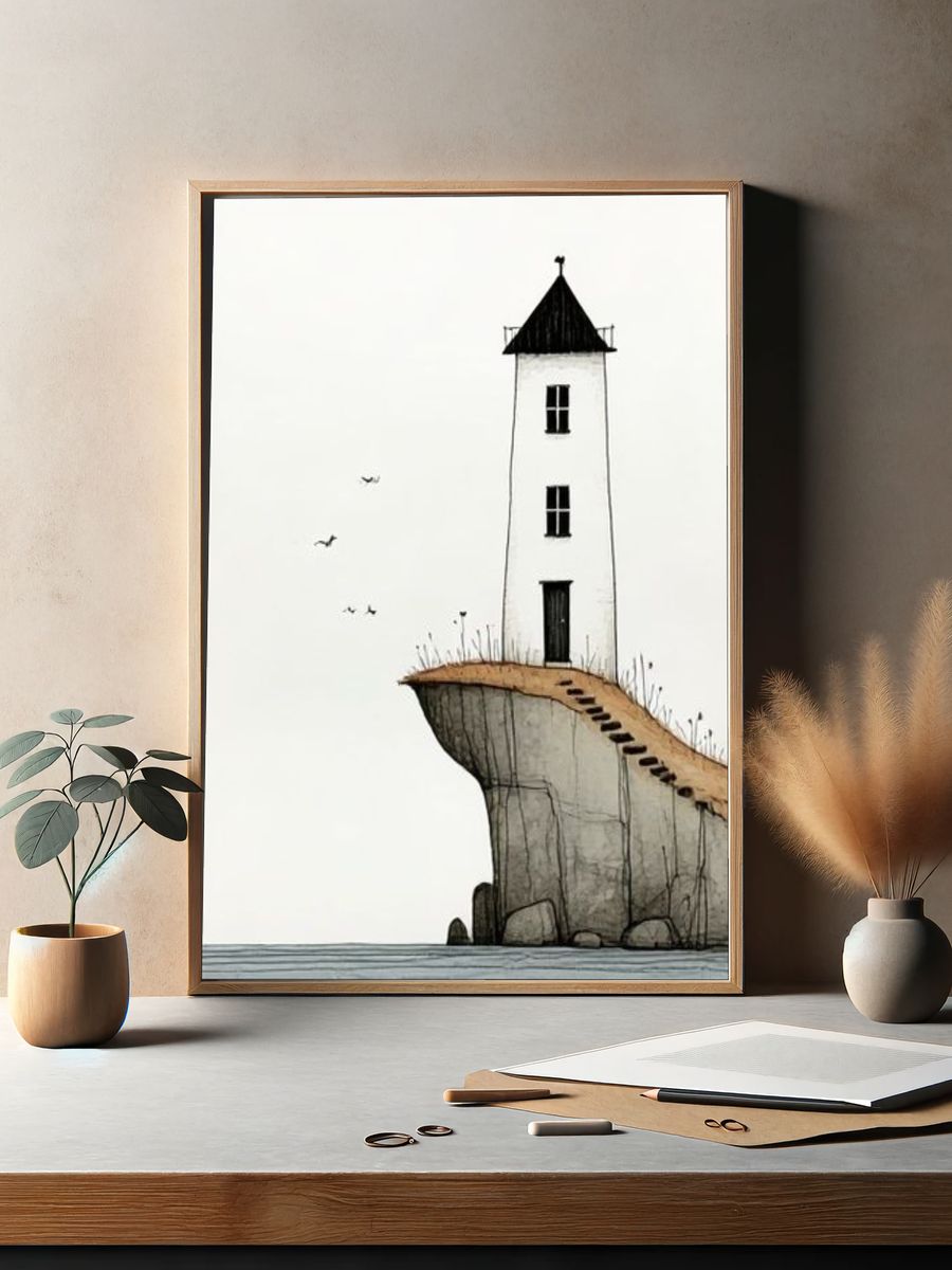 Cliffside Lighthouse Surreal Print. — room view 2