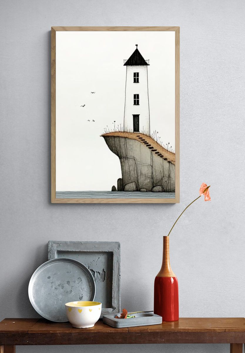 Cliffside Lighthouse Surreal Print. — room view 3