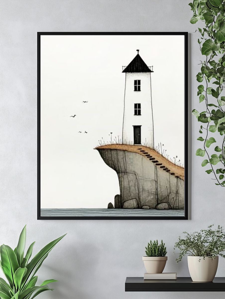 Cliffside Lighthouse Surreal Print. — room view 4