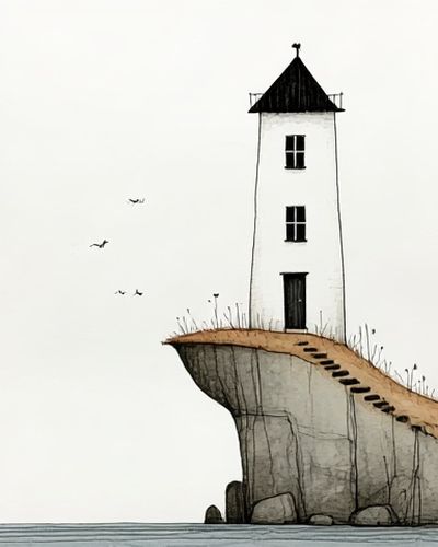 Cliffside Lighthouse Surreal Print. poster print