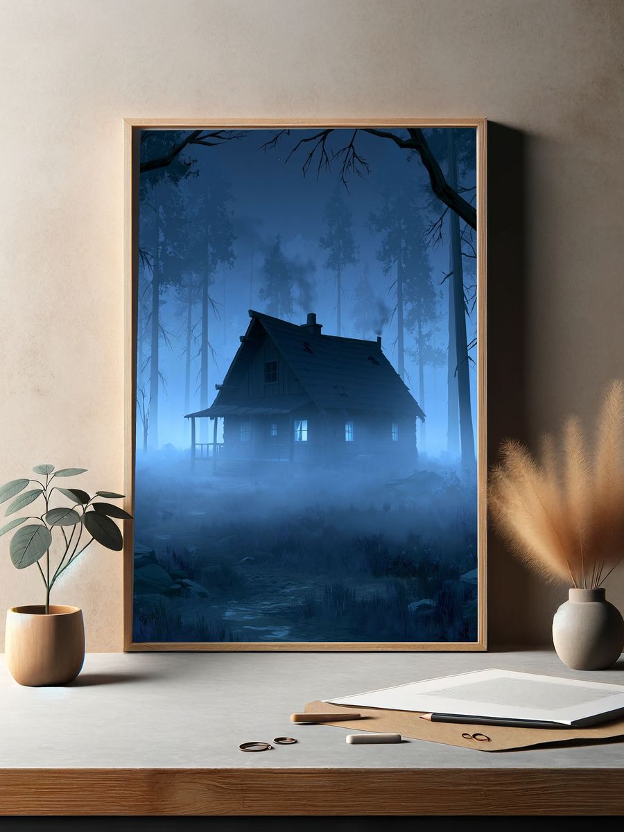 Dreamy Garden Pool Illustration Poster. — room view 2