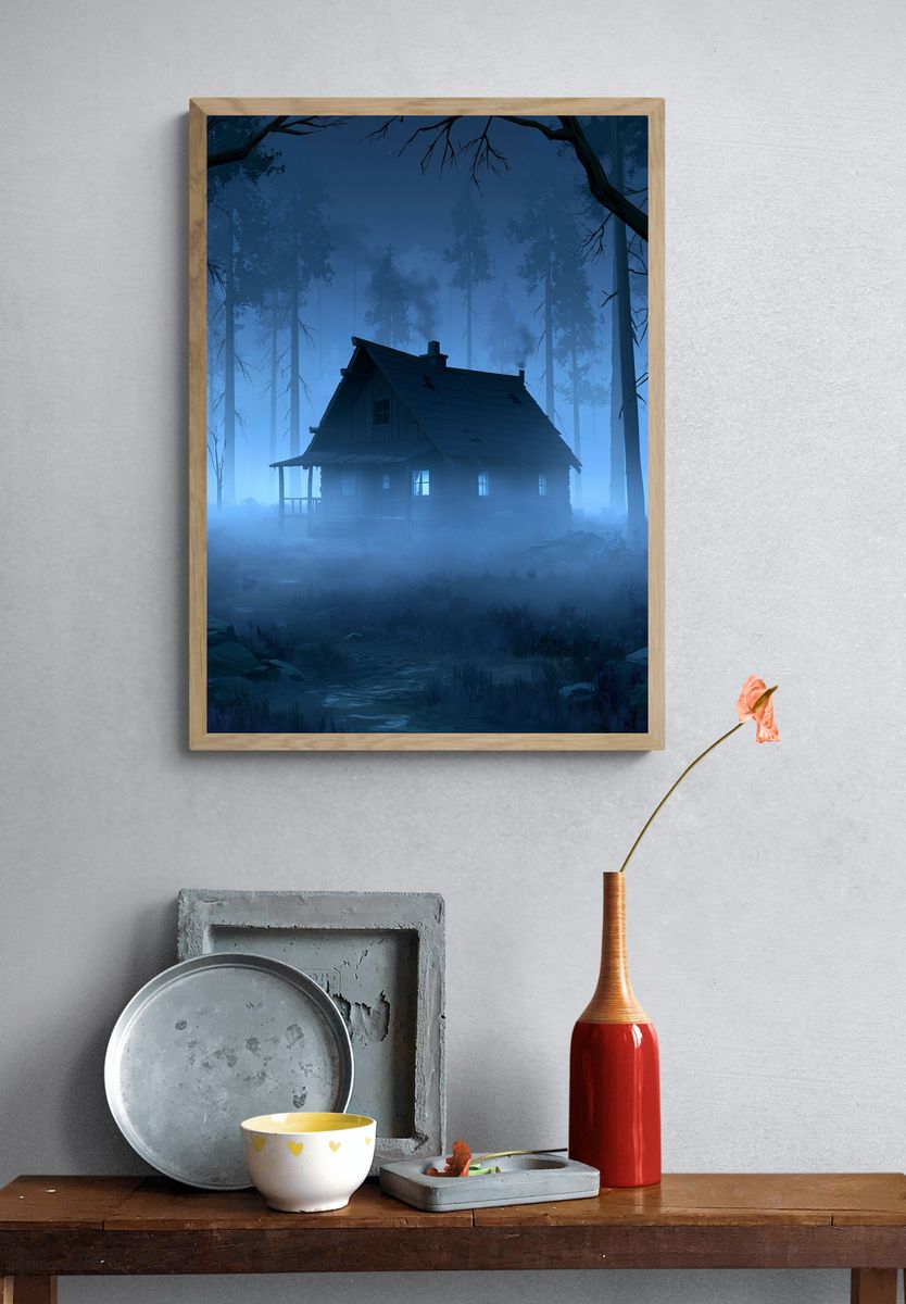 Dreamy Garden Pool Illustration Poster. — room view 3
