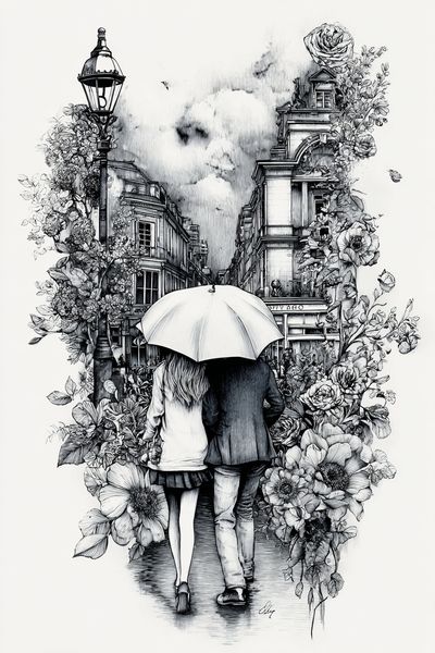 Umbrella Walk in Paris Illustration Poster. poster print