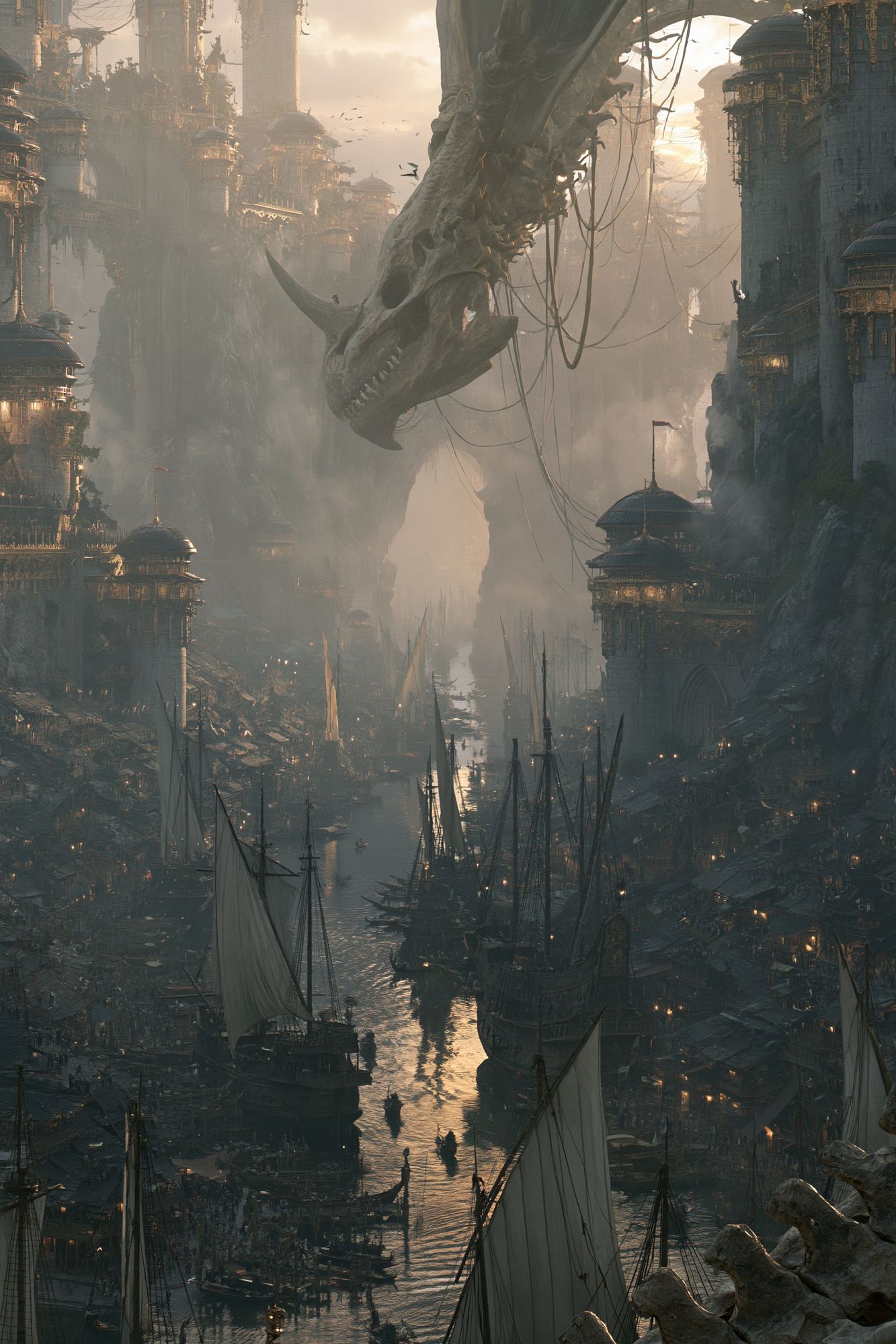 Dragon Harbor Cityscape Print. poster detail