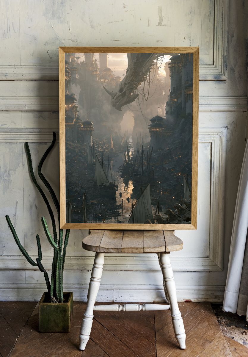 Dragon Harbor Cityscape Print. — room view 1