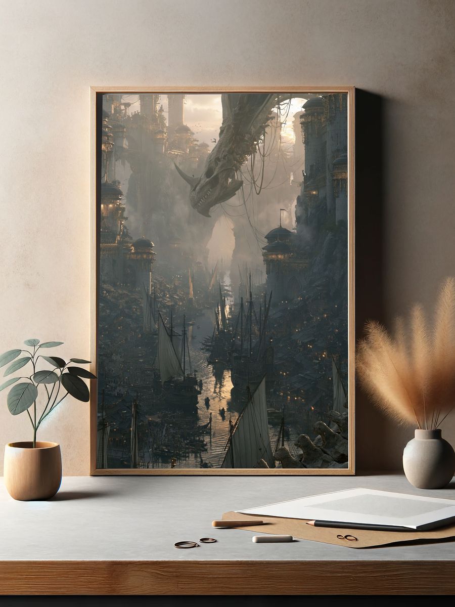 Dragon Harbor Cityscape Print. — room view 2