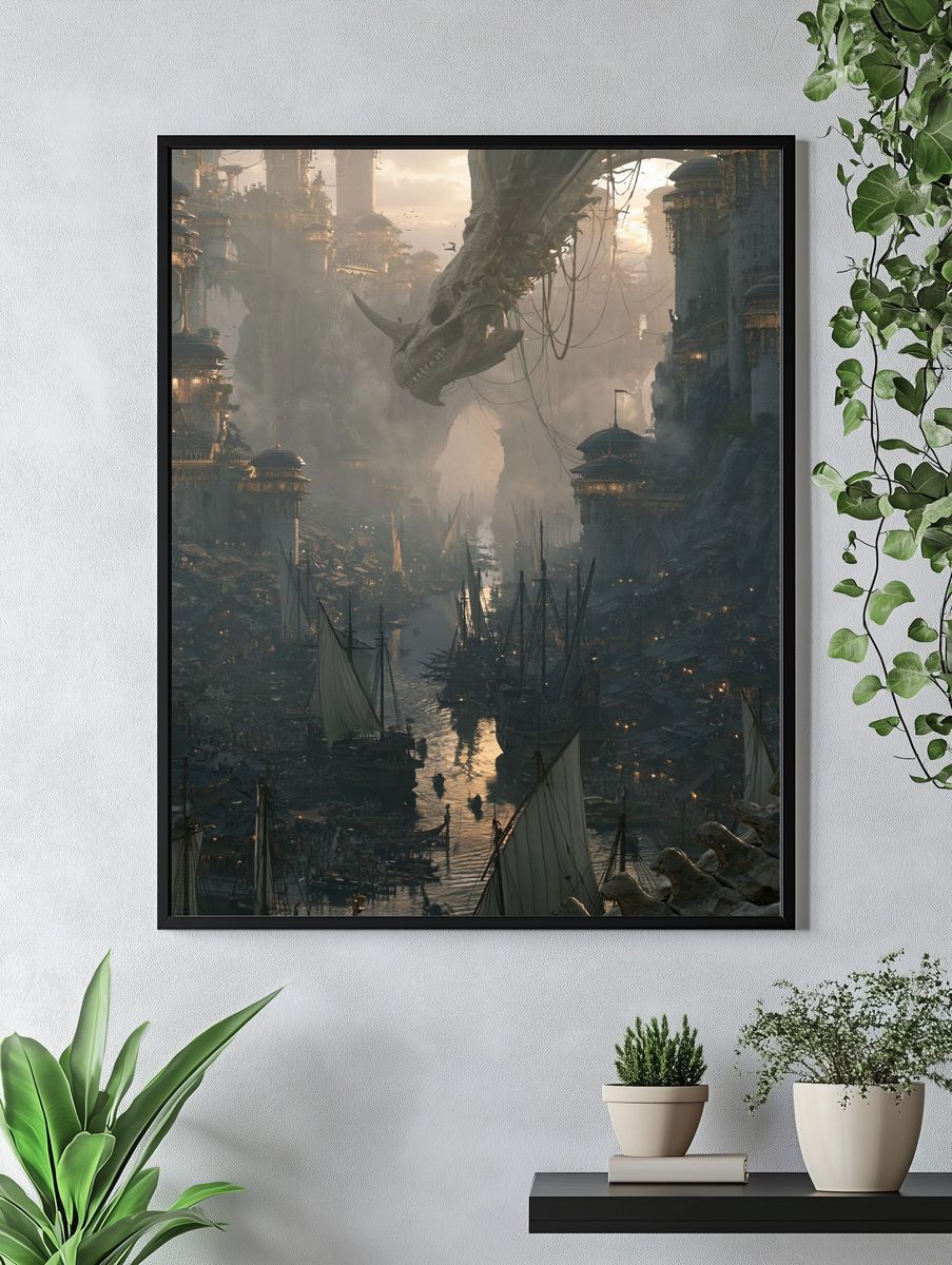 Dragon Harbor Cityscape Print. — room view 4