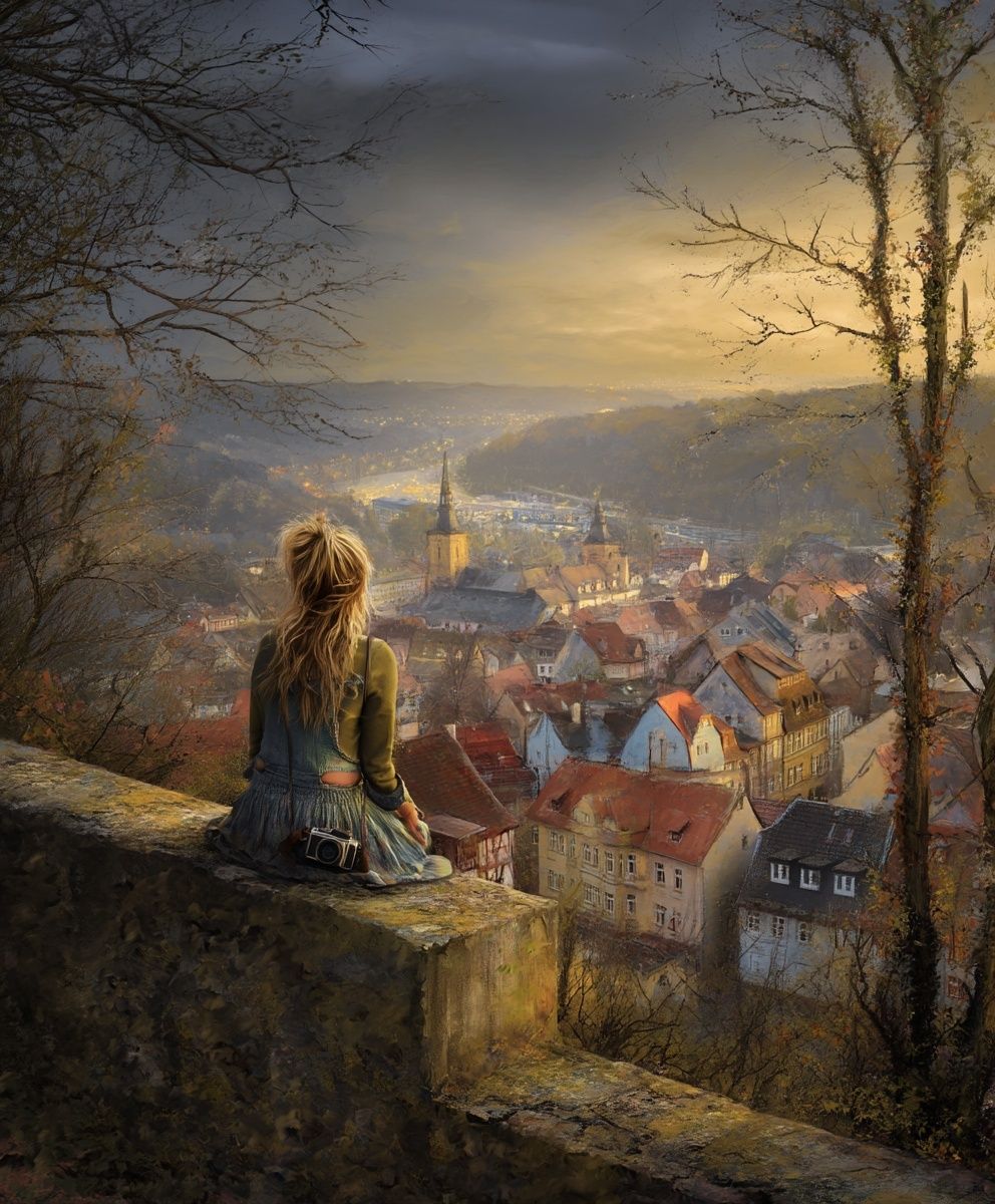 Golden City Overlook Illustration Print. poster — illustration art