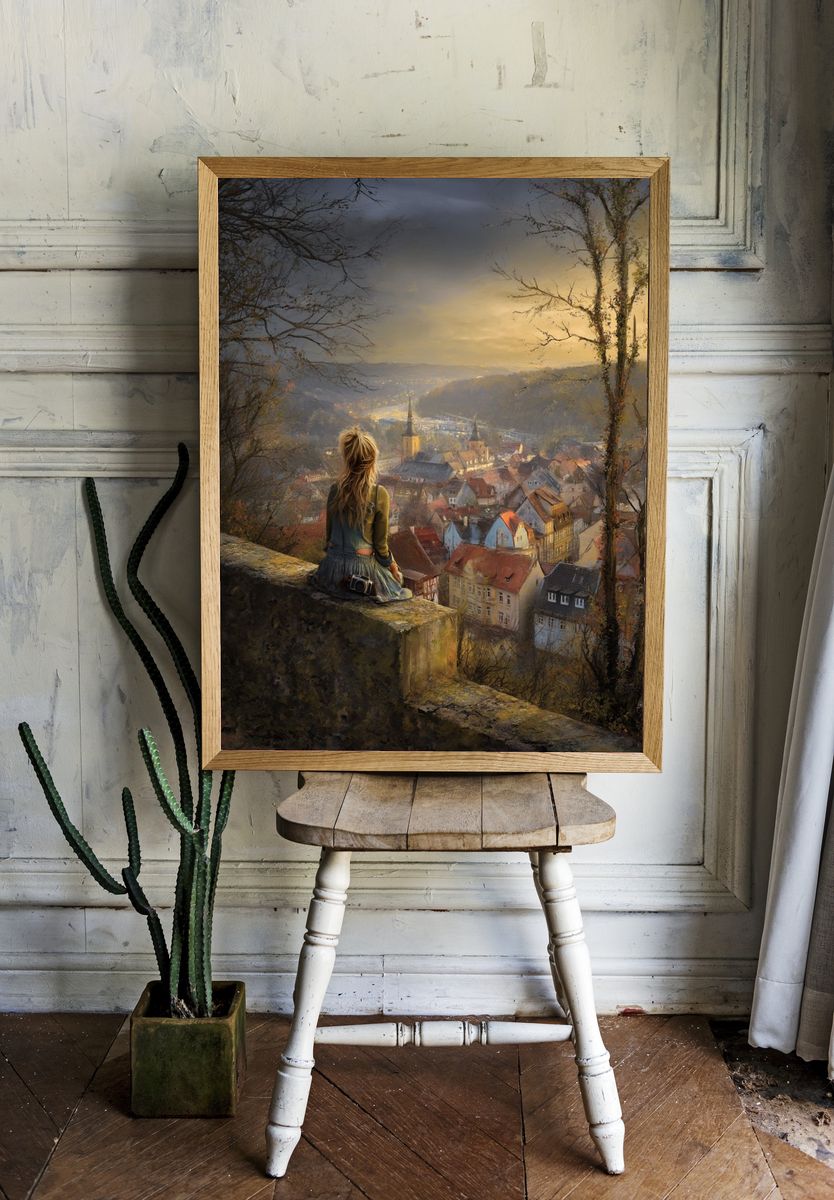 Golden City Overlook Illustration Print. — room view 1