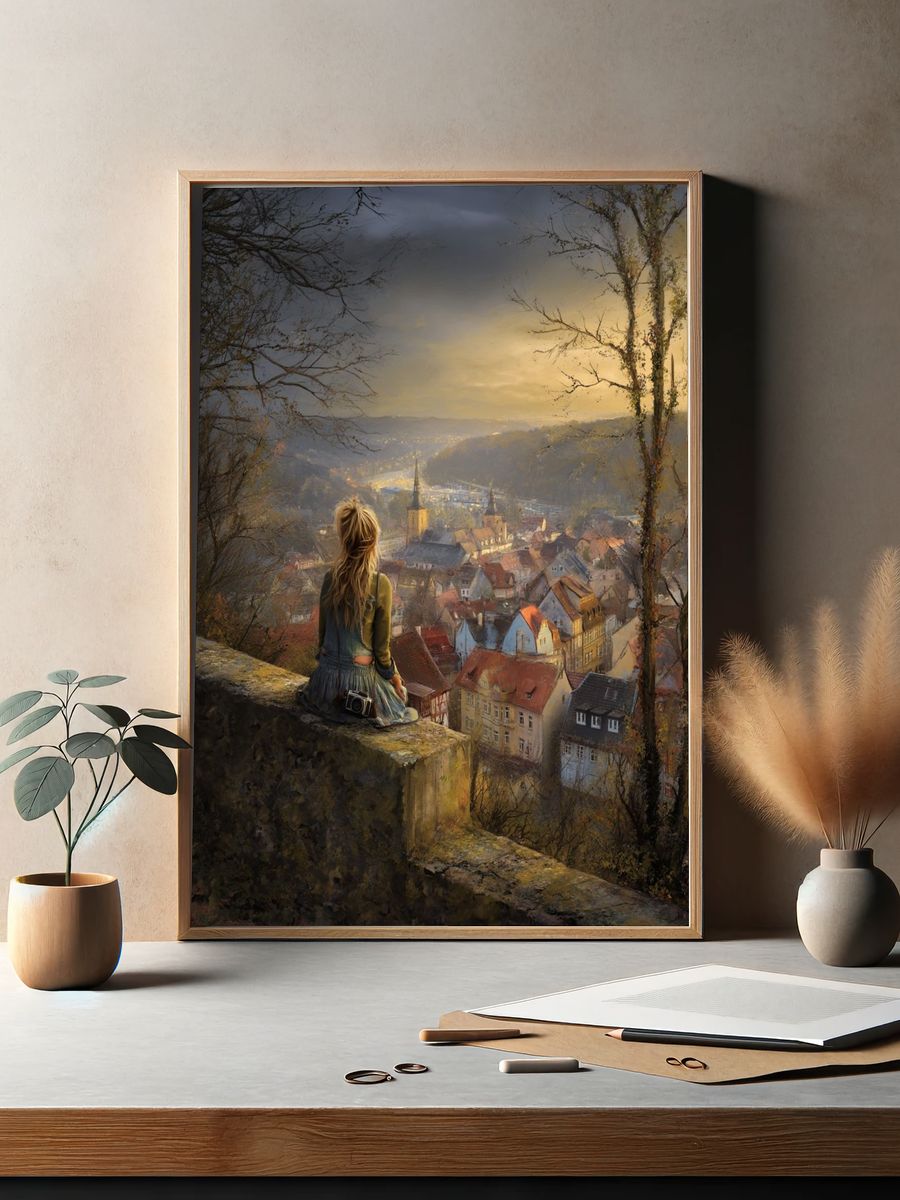 Golden City Overlook Illustration Print. — room view 2
