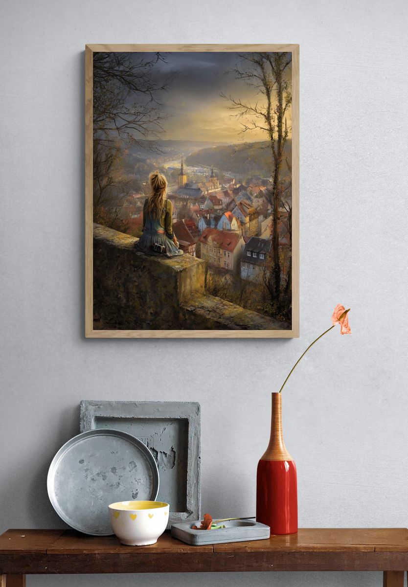 Golden City Overlook Illustration Print. — room view 3