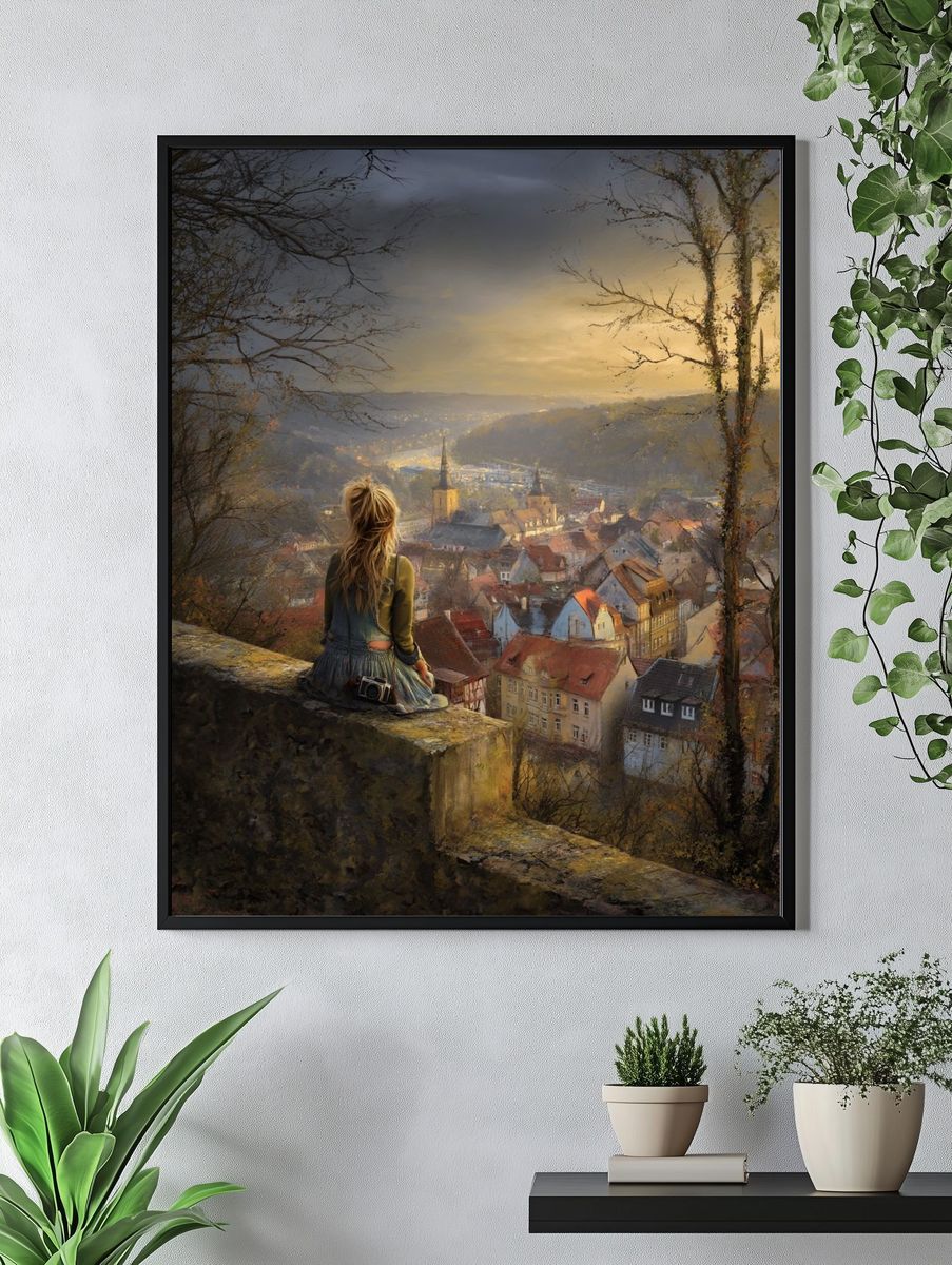 Golden City Overlook Illustration Print. — room view 4