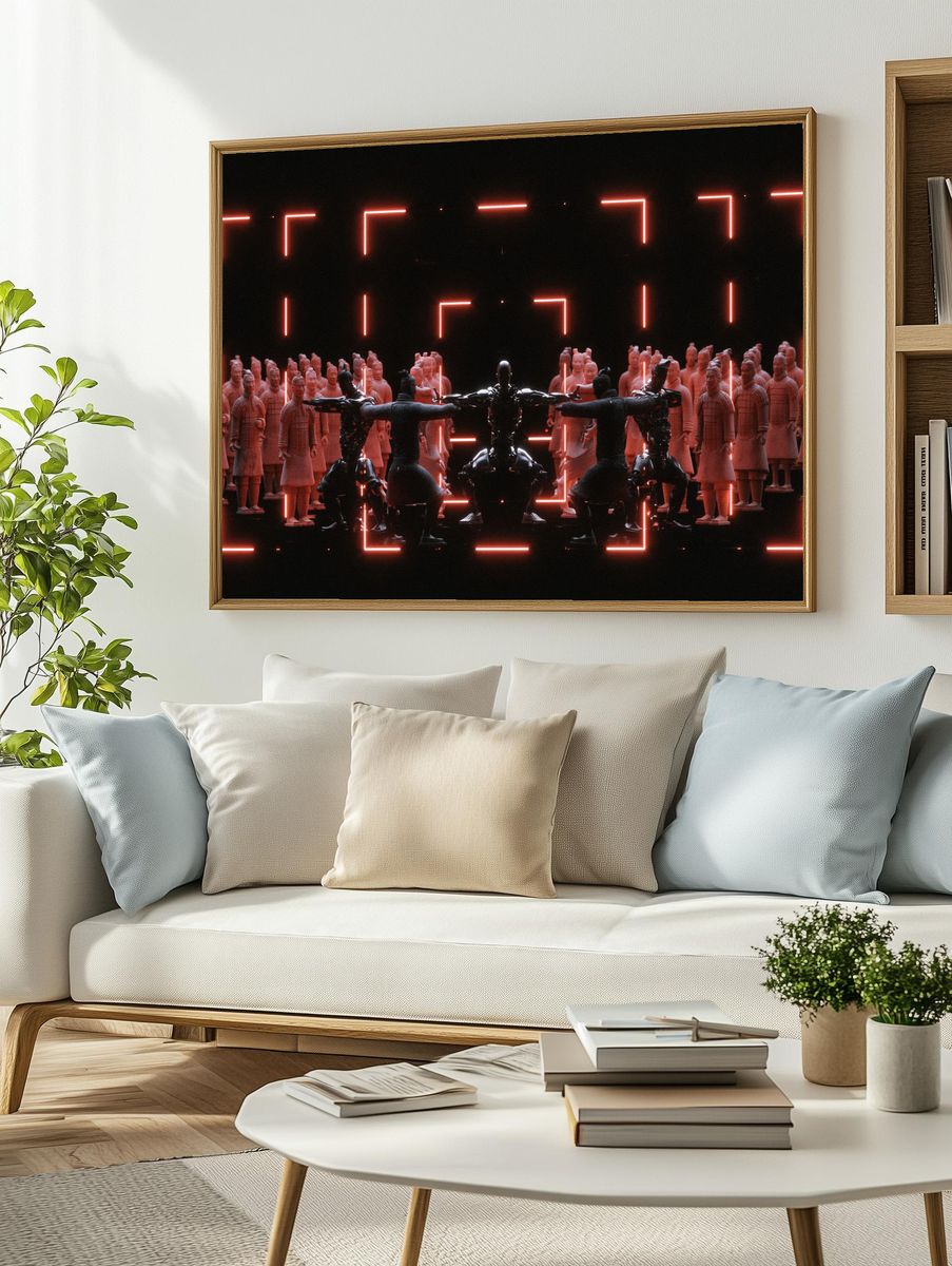 Neon Ritual Crowd Illustration Poster. — room view 2