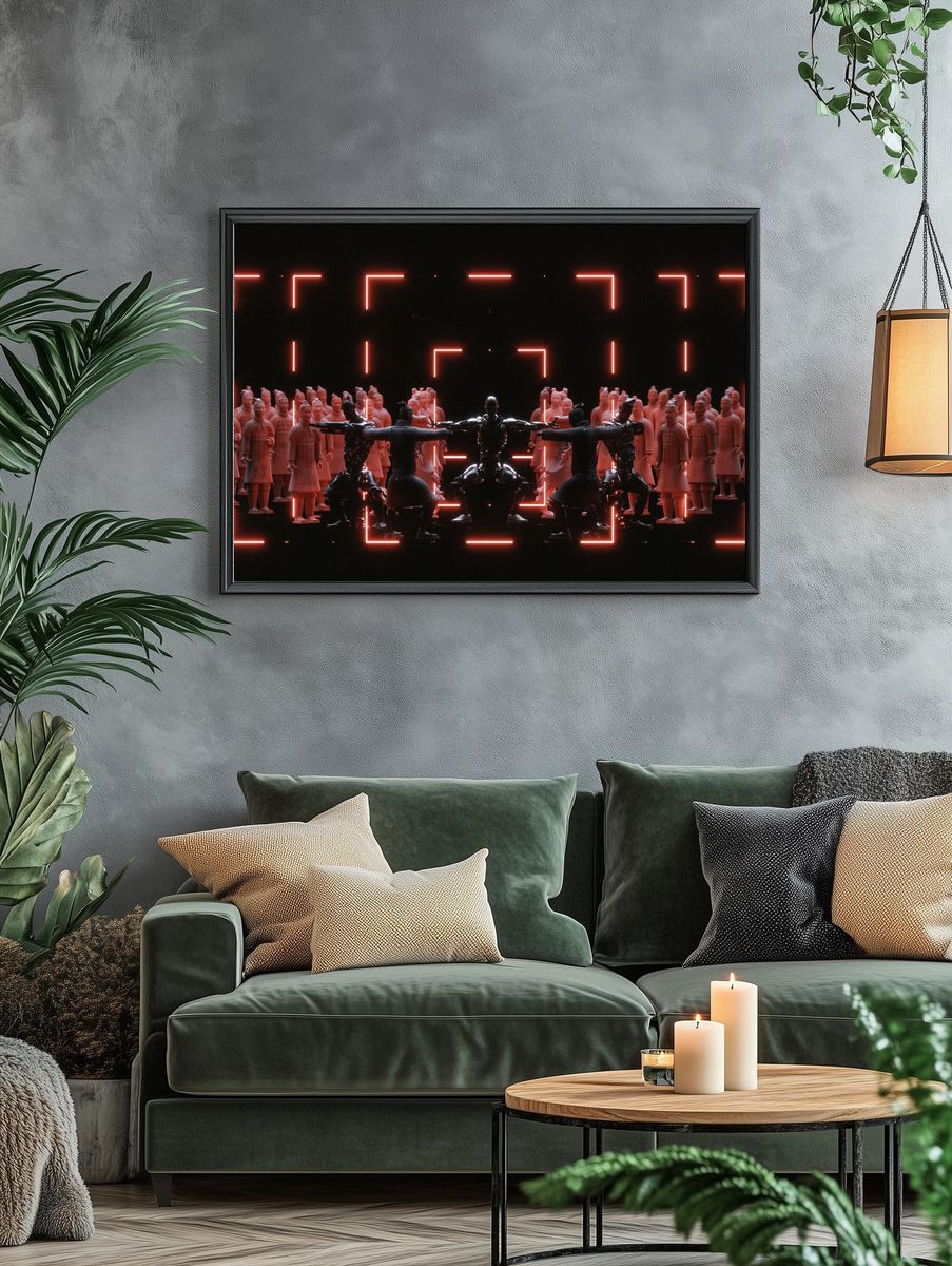 Neon Ritual Crowd Illustration Poster. — room view 4