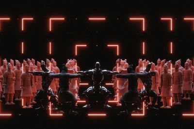 Neon Ritual Crowd Illustration Poster. poster print