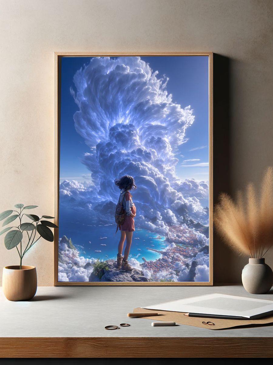 Cloud Giant Fantasy Illustration Poster. — room view 2