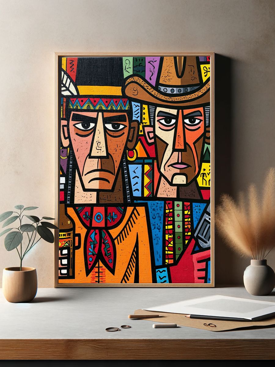 Abstract Cowboy Faces Illustration Poster. — room view 2