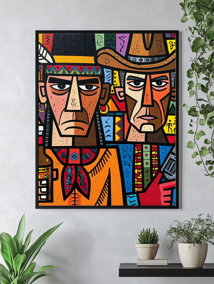 Abstract Cowboy Faces Illustration Poster. — room view 4