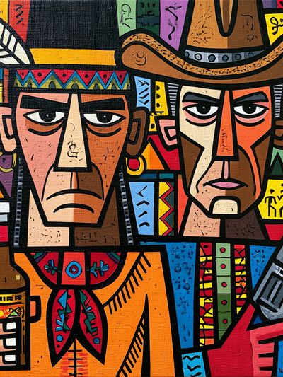 Abstract Cowboy Faces Illustration Poster. poster