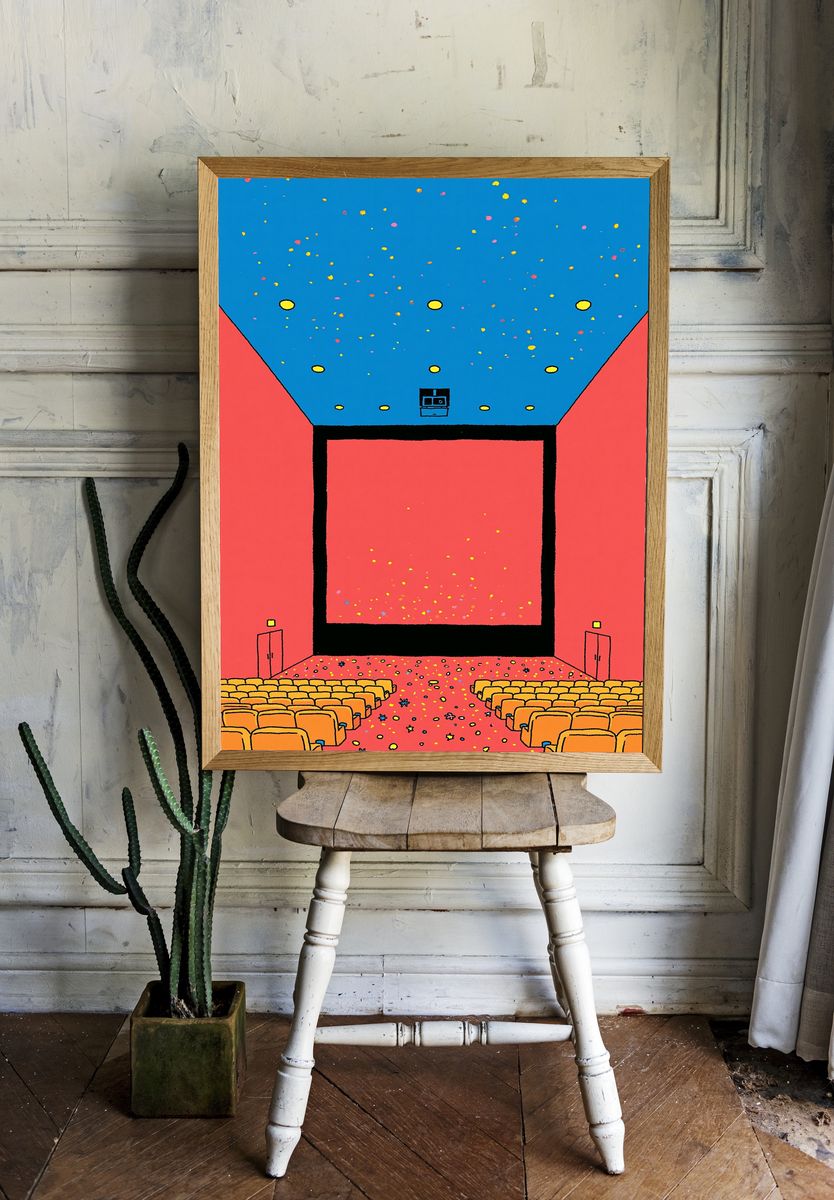 Colorful Cinema Hall Illustration Poster. — room view 1
