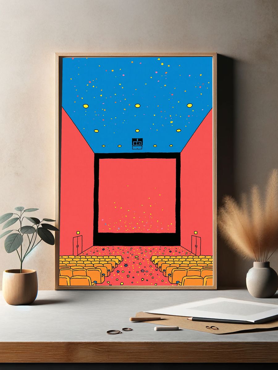 Colorful Cinema Hall Illustration Poster. — room view 2