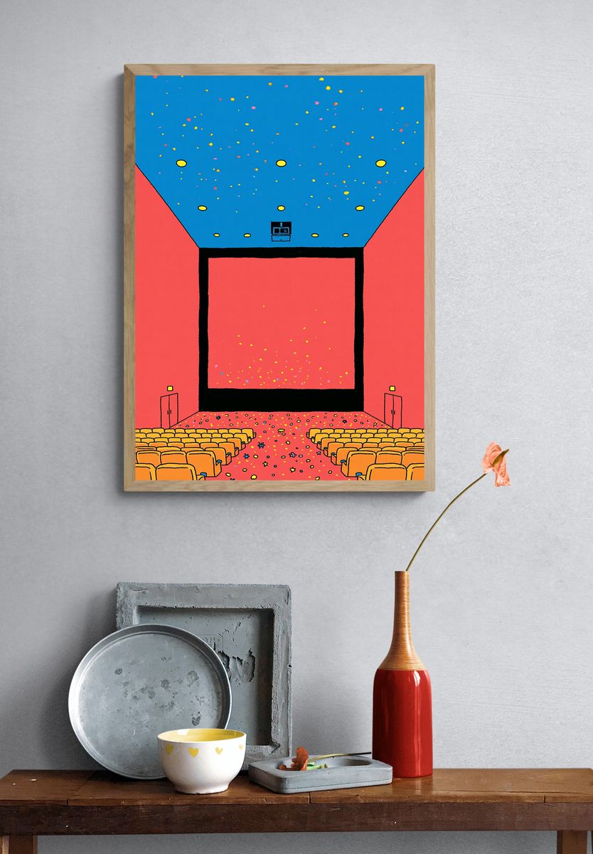 Colorful Cinema Hall Illustration Poster. — room view 3