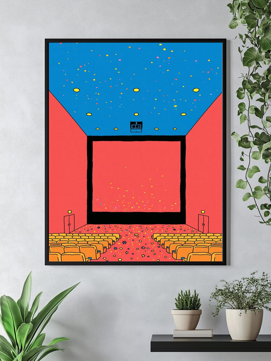Colorful Cinema Hall Illustration Poster. — room view 4